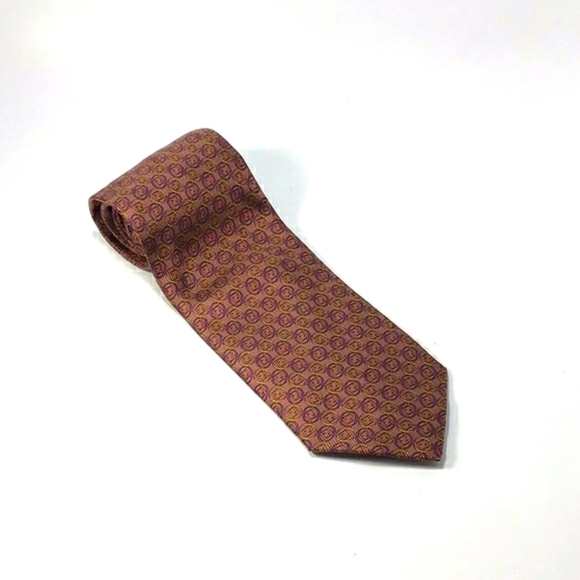 FENDI VINTAGE Copper With Gold and Purple Rings around Logo Print Silk Tie - Picture 13 of 15